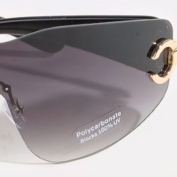 Designer Look Curved Shield Lens Sunglasses - Picture 3 of 4